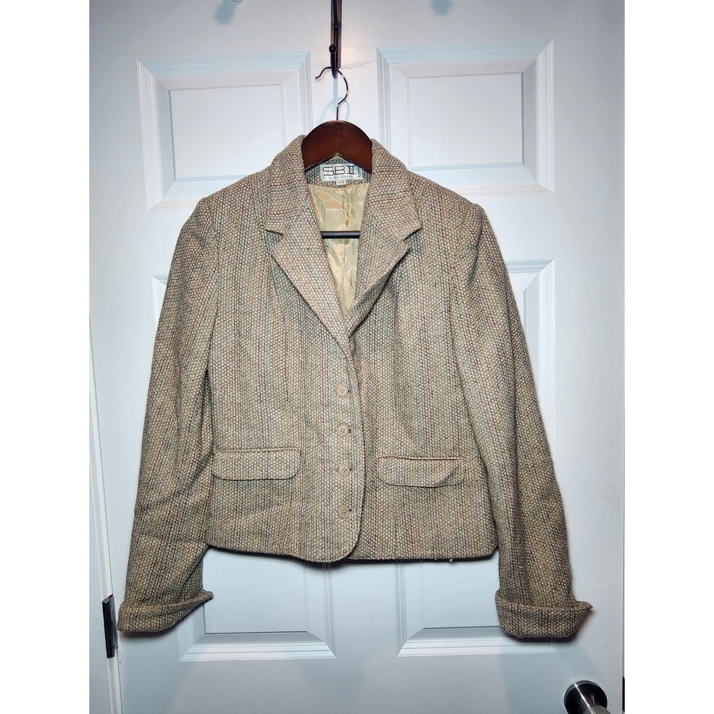 Vintage SBII by Bitterman Wool Blend Striped Blazer Jacket Tan Multi Size 11/12